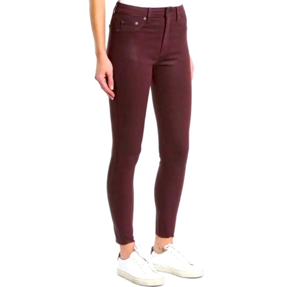 Pistola Coated Denim Maroon Skinny Ankle Jean Size 28 Stretch Casual Spring - Picture 1 of 11